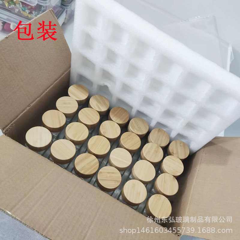 Tapa de madera de bambú condimento botella condimento frasco pequeña botella cuadrada transfronteriza Amazon selección producto con agujero polvo puede vidrio con tapa