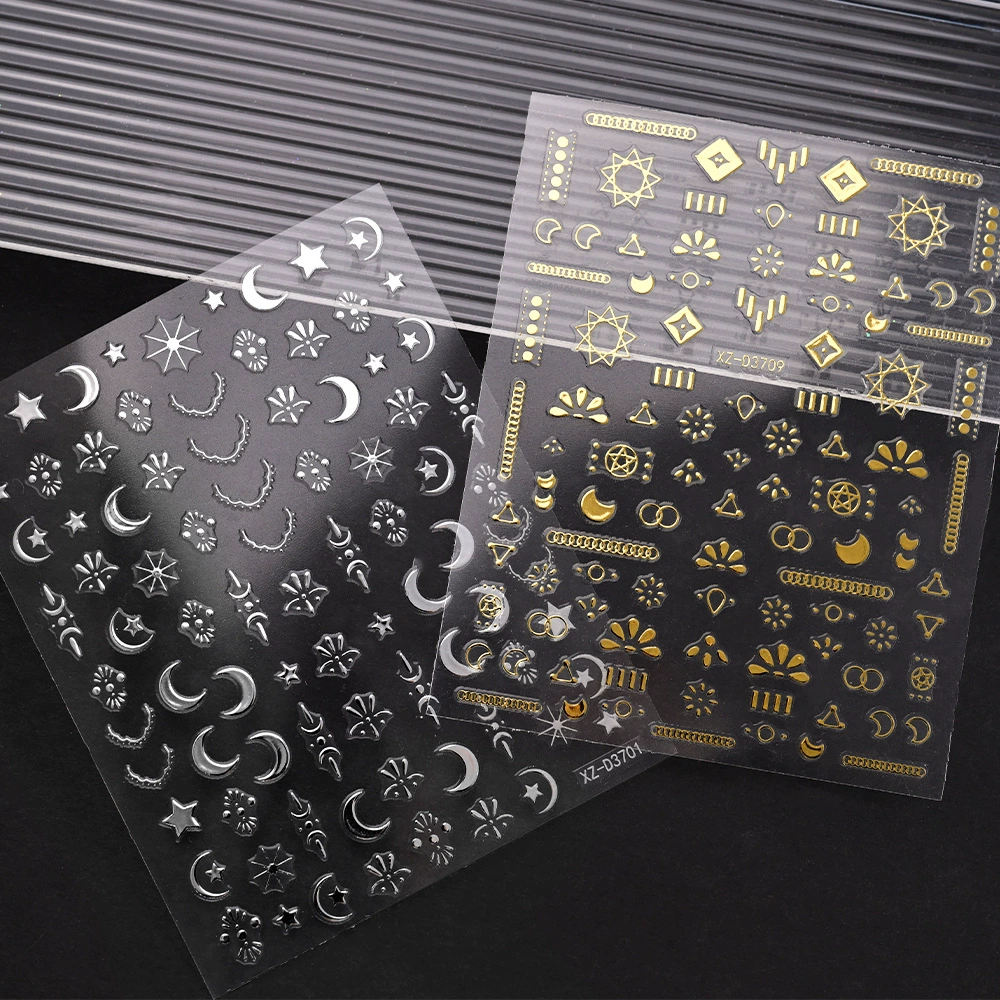 Новая модель 3D Star Moon для ногтей декоративный патч самоклеящийся наклейка для ногтей наклейки золотое серебро французская наклейка для ногтей