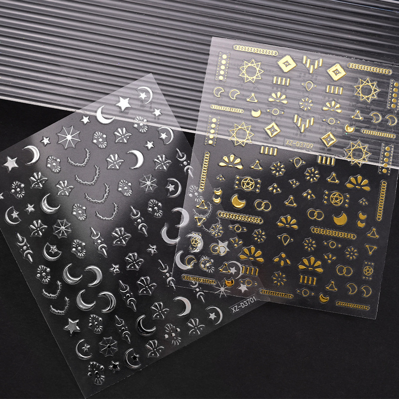 New 3D Star Moon Nail Art Decorative Patch Adhesive Self-adhesive Nail Sticker Gold and Silver French Nail Art Sticker New 3D Star Moon Nail Art Decorative Patch Adhesive Self-adhesive Nail Sticker Gold and Silver French Nail Art Sticker
