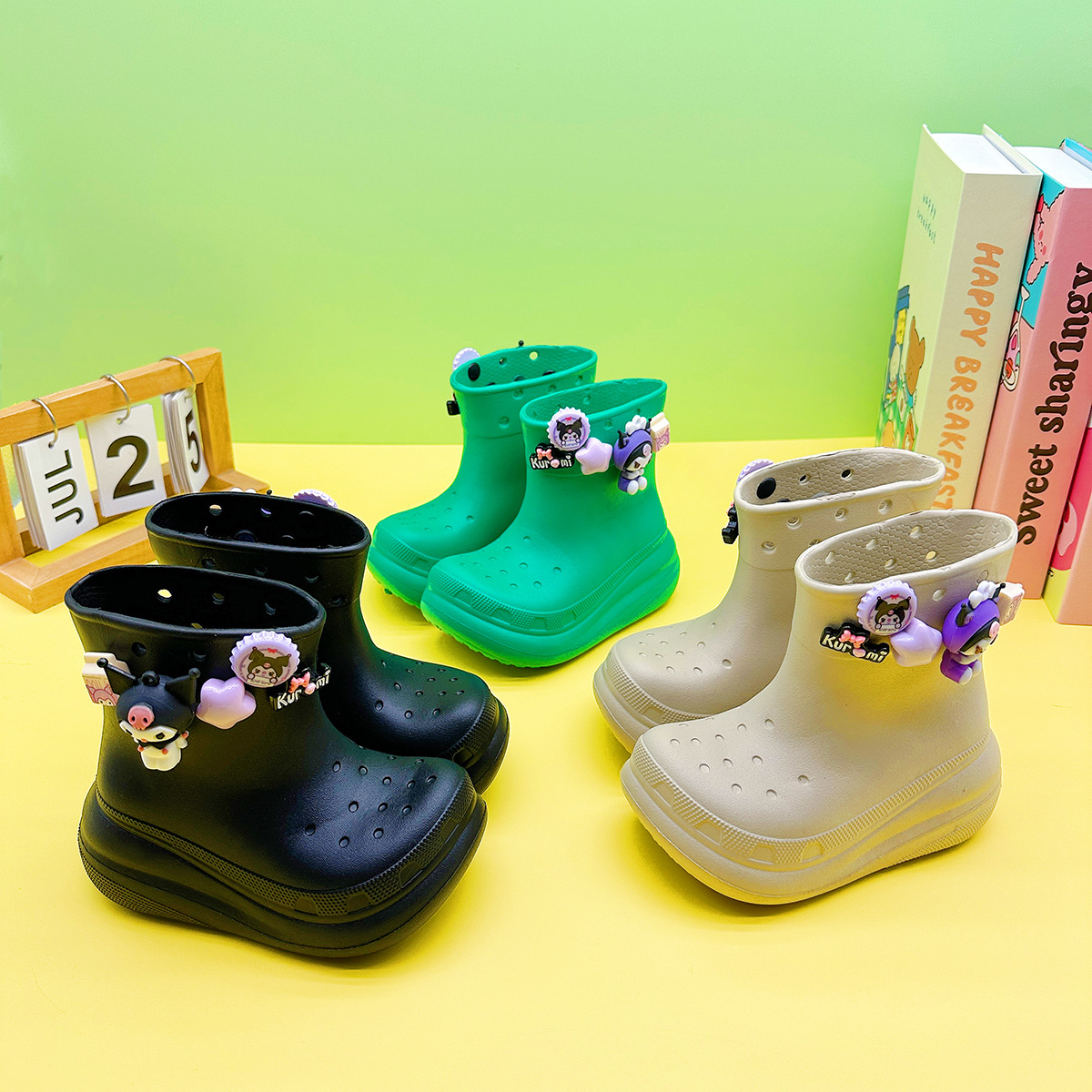 Rain Boots Cartoon Bottle Cap Kulomi Children's Cave Rain Boots Universal Girls' Water Shoes Medium Tube Boys' Medium Big Children's Water Shoes