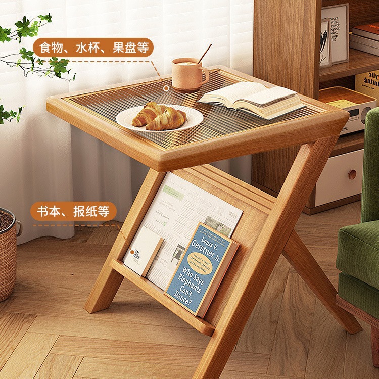 Mesa lateral del sofá, mesa de centro pequeña de vidrio, mesa pequeña de madera maciza, mesa lateral de cama, estante, mesa cuadrada pequeña, mesa lateral pequeña de estilo japonés