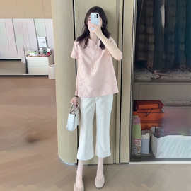 深圳南油夏日套装新中式国风2026新款洋气提花上衣八分裤两件套女