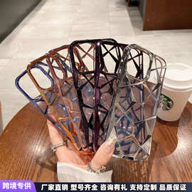 电镀TPU软壳S25适用苹果16promax菱格砖石纹立体三星A36保护套