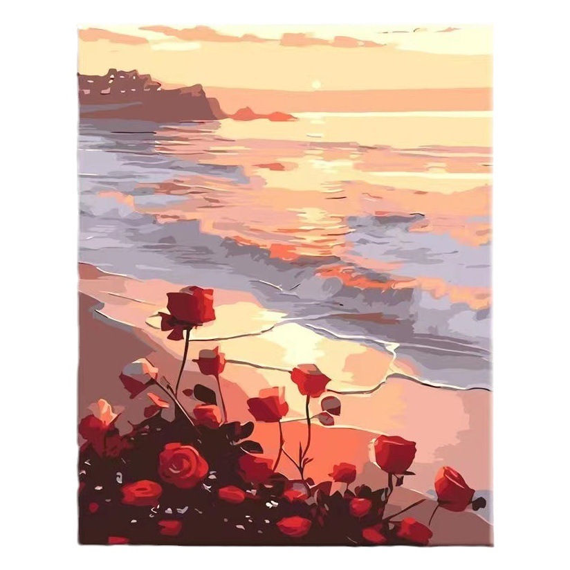 Pintura al óleo digital de bricolaje Rosa hecha a mano relleno de color pintura al óleo curación hecha a mano simple flor sala de estar pintura decorativa Generación de cabello