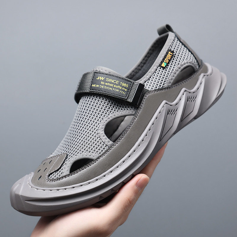 Dép sandal nam quai ngang kiểu La Mã bao đầu, thân lưới thoáng khí, đế cao su — 5512 dép sandal màu xám, 5512 dép sandal đen