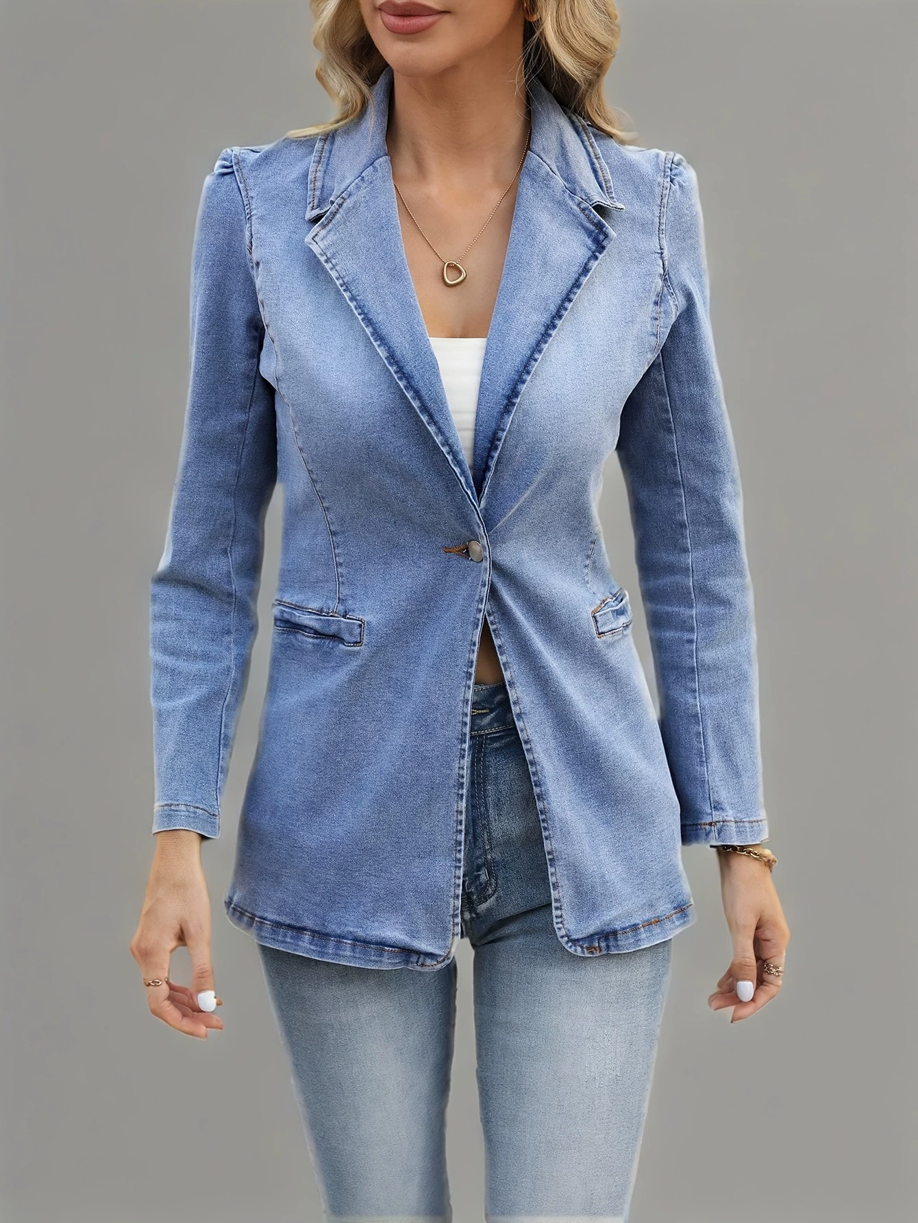 Denim jacket, suit, long-sleeve, V-neckline