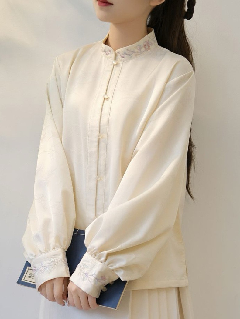 汉服新中式国风衬衫[丁香]上衣女春秋刺绣提花衬衣批发代发现货