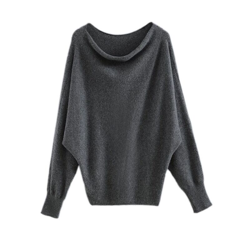 Women's loose-fitting bat-sleeve knitted sweater with a drop shoulder design, elegant and versatile pullover top Women's loose-fitting bat-sleeve knitted sweater with a drop shoulder design, elegant and versatile pullover top