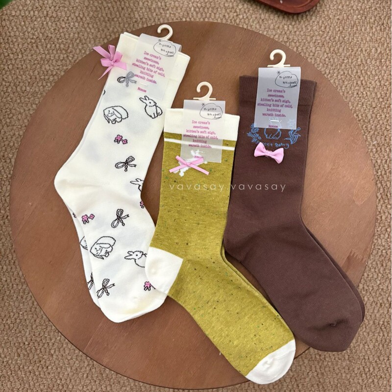 Baking Bunny Korean Handmade Bow Mid-Calf Socks Cotton Cartoon Seamless Color-Block Japanese Retro Slouch Socks Baking Bunny Korean Handmade Bow Mid-Calf Socks Cotton Cartoon Seamless Color-Block Japanese Retro Slouch Socks