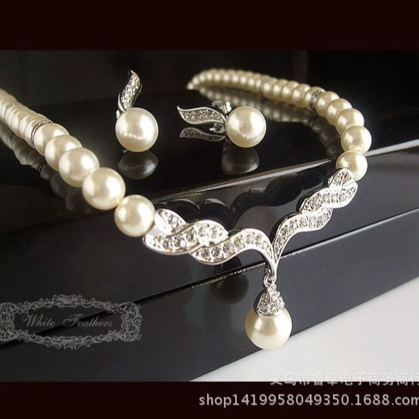 Ожерелье и серьги с rhinestones жемчуг для невесты, набор, вечернее платье, корейский стиль, для подруг невесты