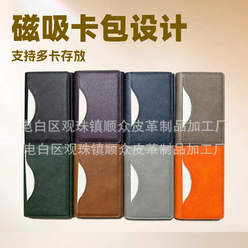 Three-fold Magnetic Card Bag for iPhone and Apple Mobile Phone Special Cross-border MagSafe Leather Card Coin Wallet