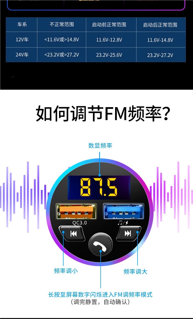 Car Charger Bluetooth Mp3 Player Car Super Fast Charging Cigarette Lighter Conversion Plug USB One to Two Three