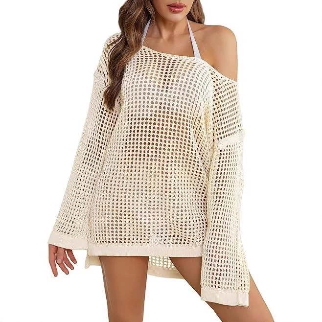 Новая пляжная накидка, вязаная полая клетчатая сексуальная пляжная накидка на бикини, красивая морская французская солнцезащитная юбка