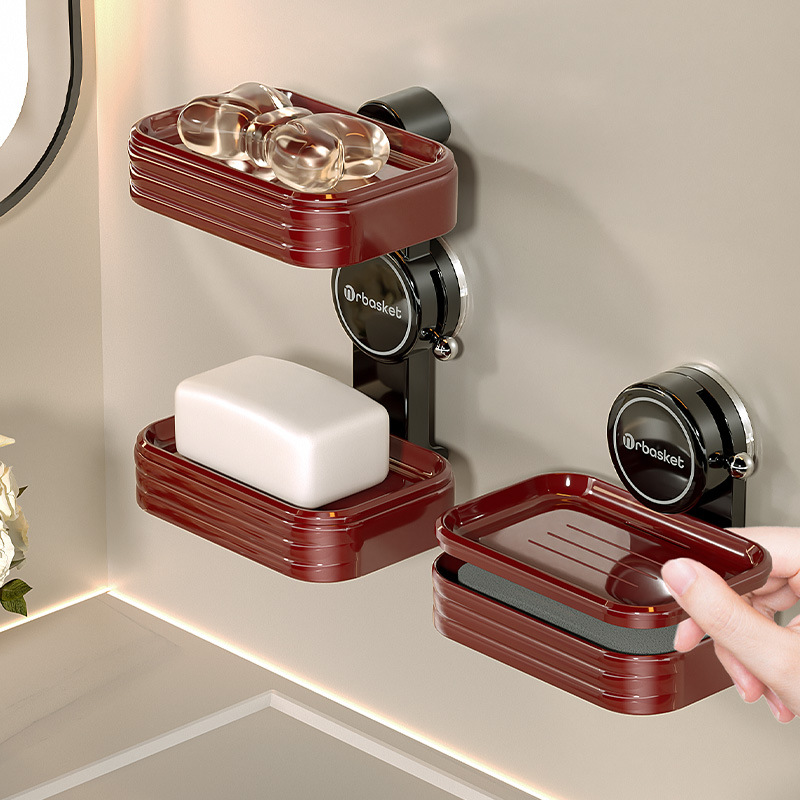 Caja de jabón con ventosa Caja de drenaje de jabón de doble capa montada en la pared sin perforación Estante de jabón lindo creativo para el baño