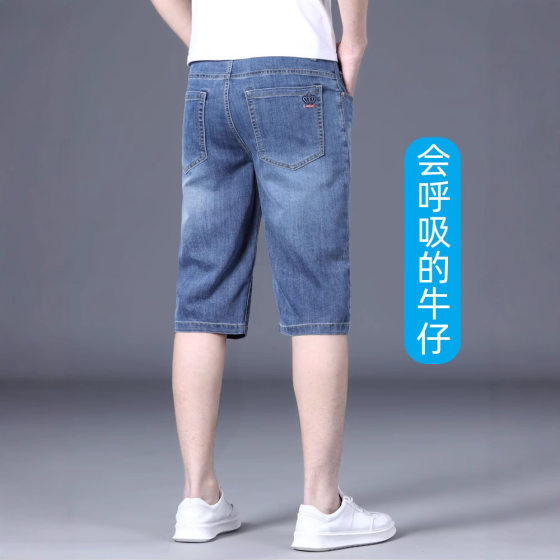 High-end Guangzhou Xintang Town Ice Silk Denim Shorts Men's Summer Thin Five-point 2025 New Arrival Men's Capri Pants