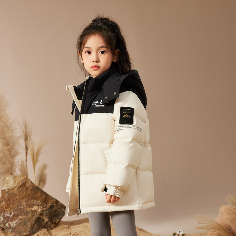 Premium-Daunenjacke für Kinder, Wintermantel mit 90 % weißen Entendaunen, abnehmbarer Kapuze, mittellanger, verdickter Puffermantel für Jungen und Mädchen_voghion.com