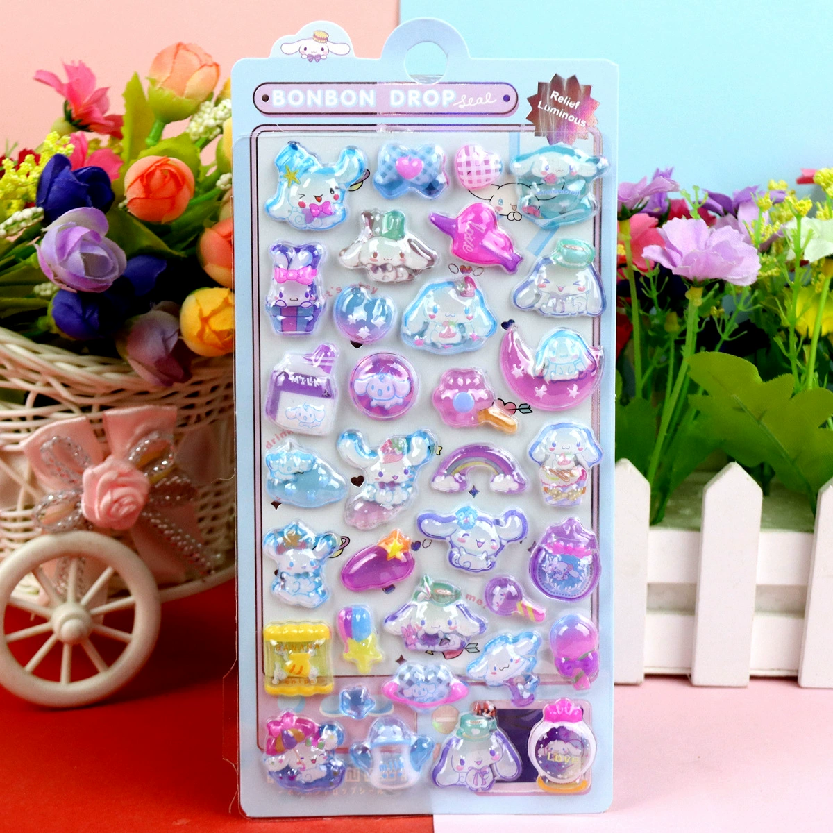 3D Luminous Embossed Sticker (Sanrio) — Cartoon Kids, 20.5×9 cm, 16 Styles