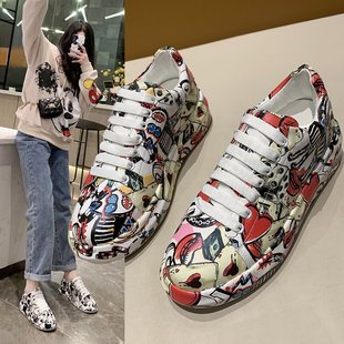 Colorful Dad Shoes for Women, Trendy Summer and Autumn Amazon New Style Printed Graffiti Foreign Trade Large Size Casual Shoes for Women