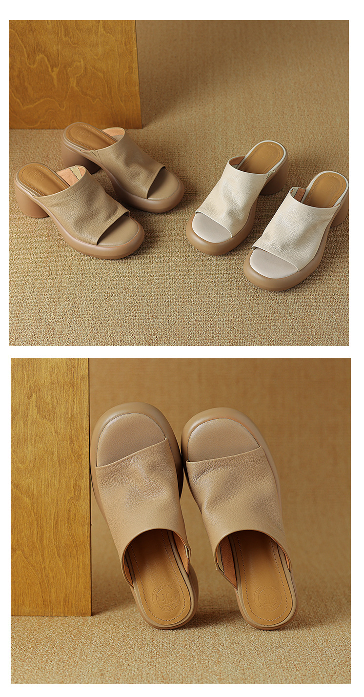 Sandal cao gót nữ hở mũi quai ngang da dê thật, gót 7 cm — đen chi tiết 19