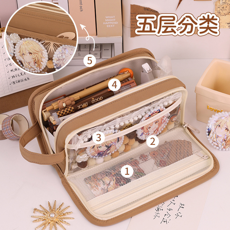 Estuche para lápices simple de gran capacidad y resistente a la suciedad para estudiantes de primaria con sentido avanzado, estuche para lápices transparente, estuche para papelería, bolsa para el dolor, estuche para lápices