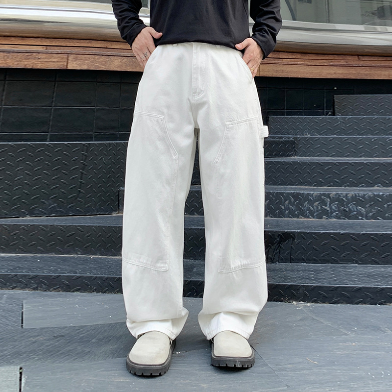 Trendy Men's American Retro Layered Detachable Design Jeans Loose Casual Straight Pants Men