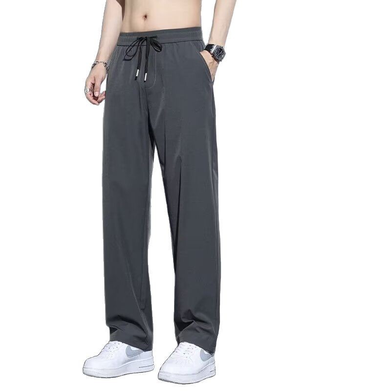 夏薄い速乾性ストレートドレープワイドレッグパンツメンズルーズアイスシルク薄いカジュアルパンツ|undefined