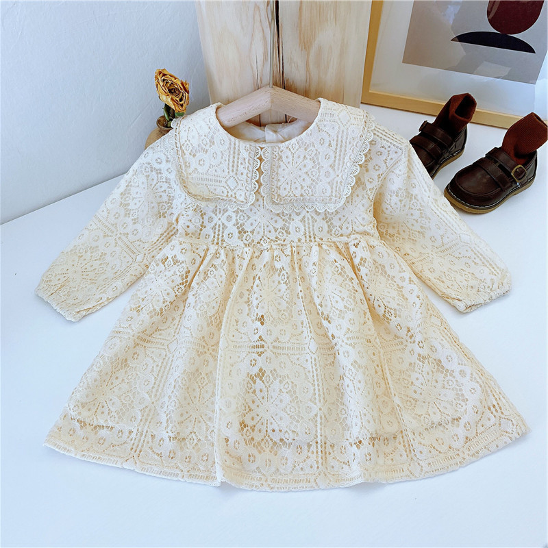 2021女童连衣裙洋气春装长袖韩版设计蕾丝娃娃领宝宝公主裙18026|ru