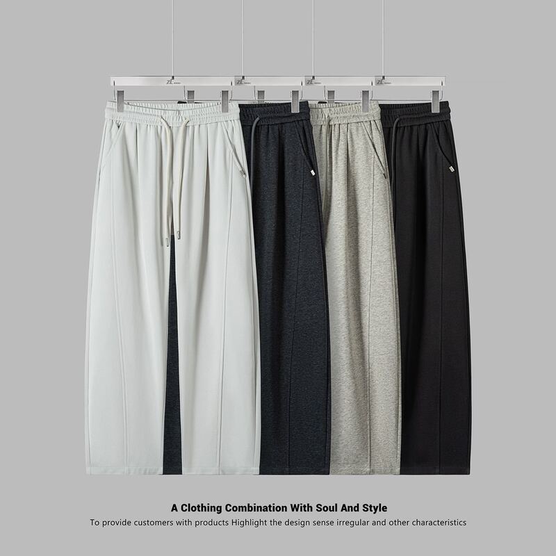 2026 Spring Youth Men's Wide-Leg Casual Pants Cloud Soft Trendy Brand Simple Loose Sports Trousers 280g