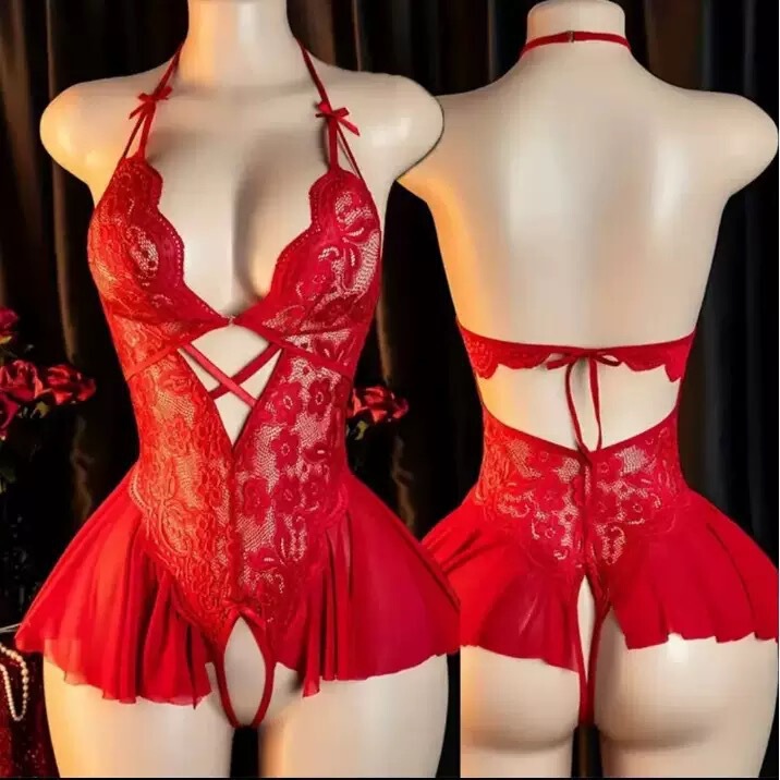 2025 New Sexy Lingerie for Women, Transparent Lace Seductive One-Piece Outfit, Passionate Open-Crotch Design, No Need to Remove