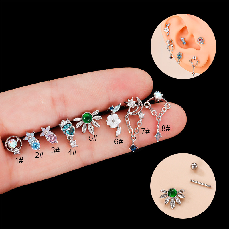 4g Weight 1 Piece Ear Cartilage Rings & Studs Fashion Flower 316L Stainless Steel Copper Plating Inlay Zircon