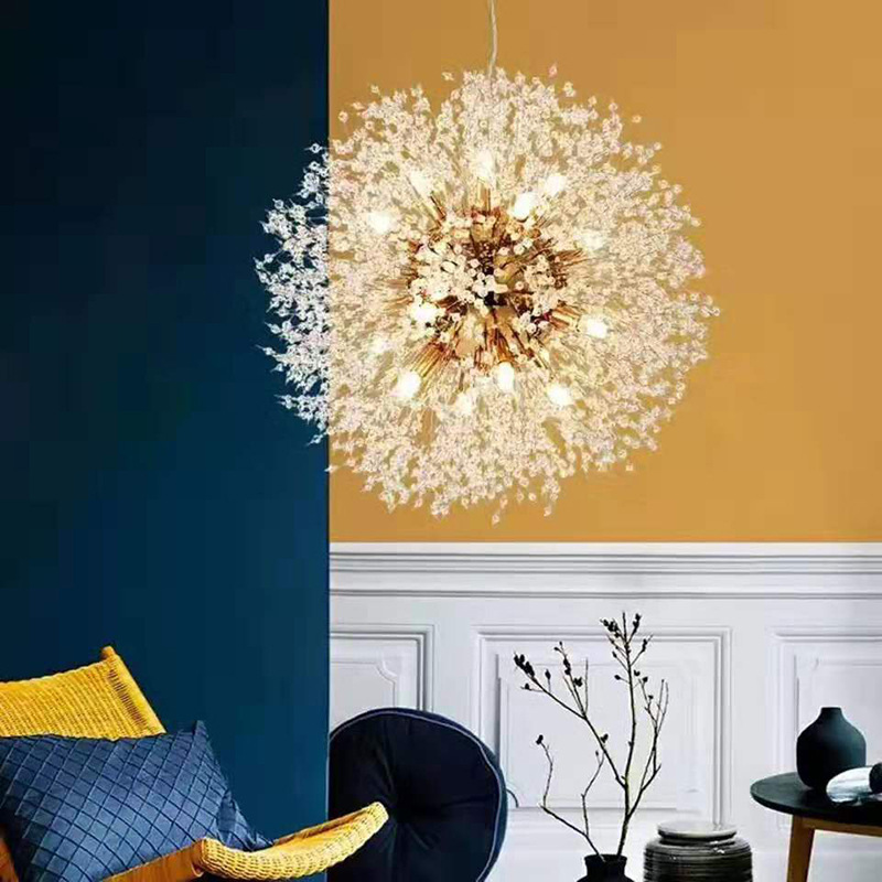 Chandelier Wholesale Cross-Border Nordic Crystal Dandelion Medieval Restaurant Study Clothing Store Living Room Electroplated Ball Chandelier
