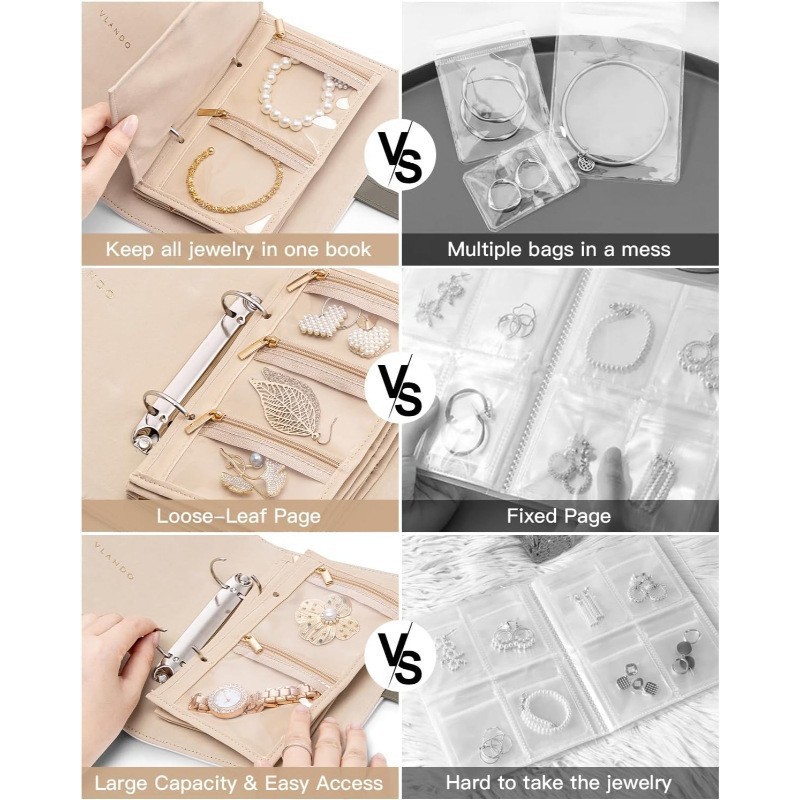 Nuevo libro de joyería de cuero transfronterizo, bolsas de joyería de gran capacidad, pendientes, collares, carpeta de lujo ligera