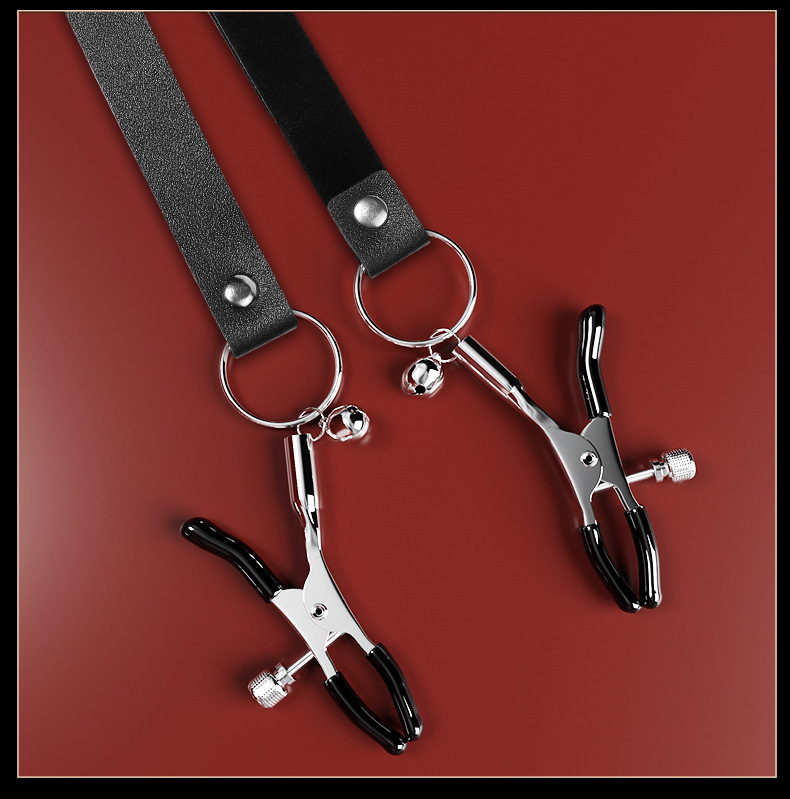 Jiuai SM Nipple Clamps in Black PU Leather with Alloy Hardware for Adult Bondage Play — detail image 14