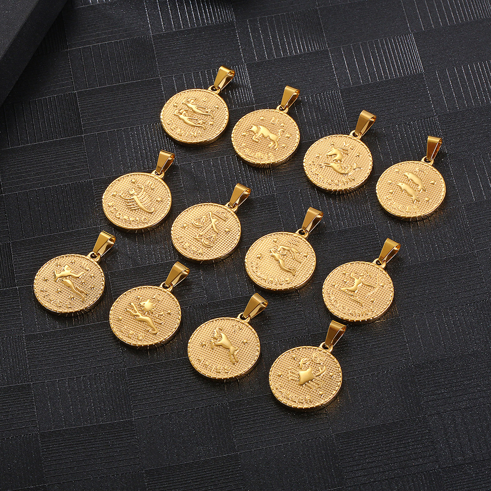 Fashion Constellation Titanium Steel Pendant Necklace Gold Plated Stainless Steel Necklaces