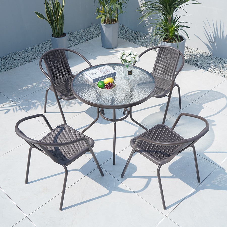 Mesa al aire libre y silla Silla de ratán silla con paraguas tres o cinco piezas conjunto patio balcón acampar al aire libre té ocio respaldo combinación de mesa y silla