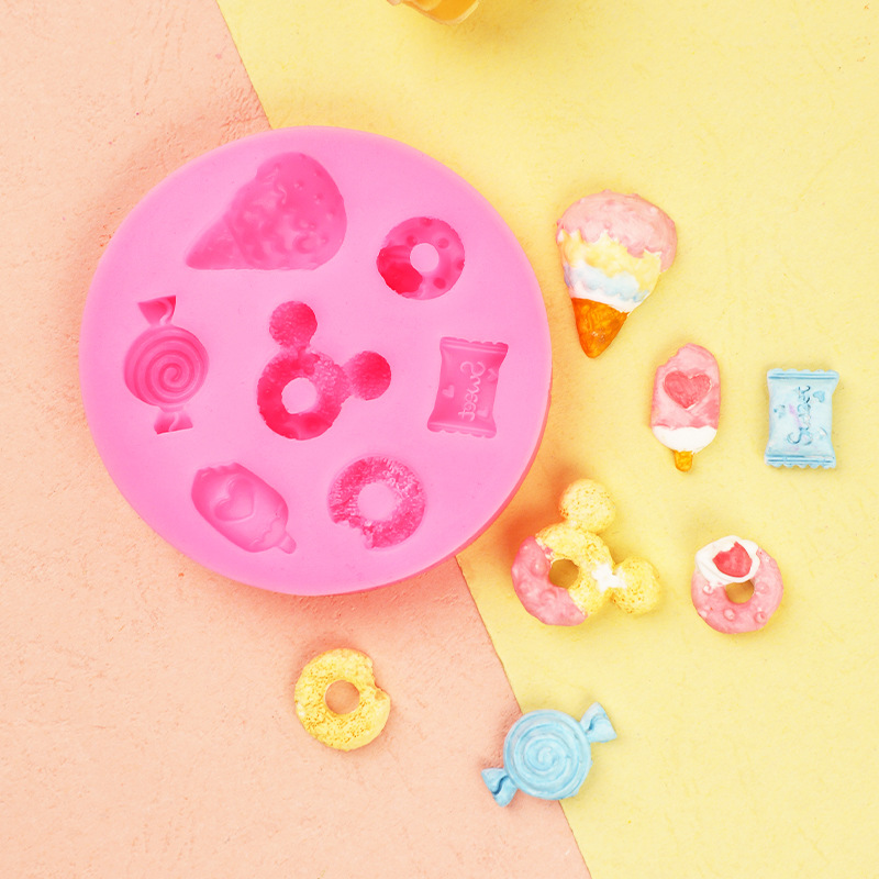 Comida y juego lindo mini donut caramelo helado de silicona molde fondant chocolate cake Decoración