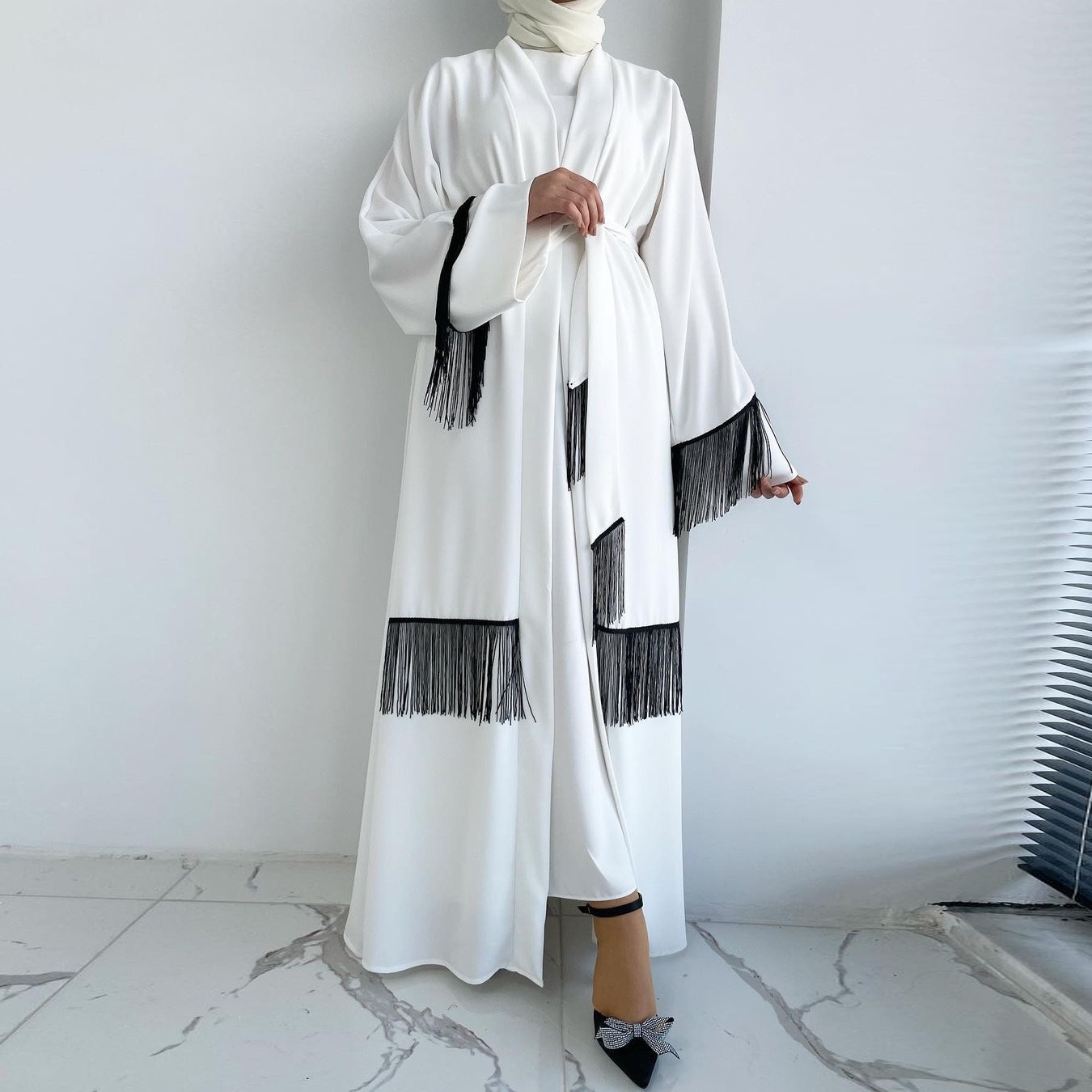 Robe cardigan à franges patchwork pour femme, élégante, style Dubaï, mode du Moyen-Orient, commerce extérieur F423_voghion.com