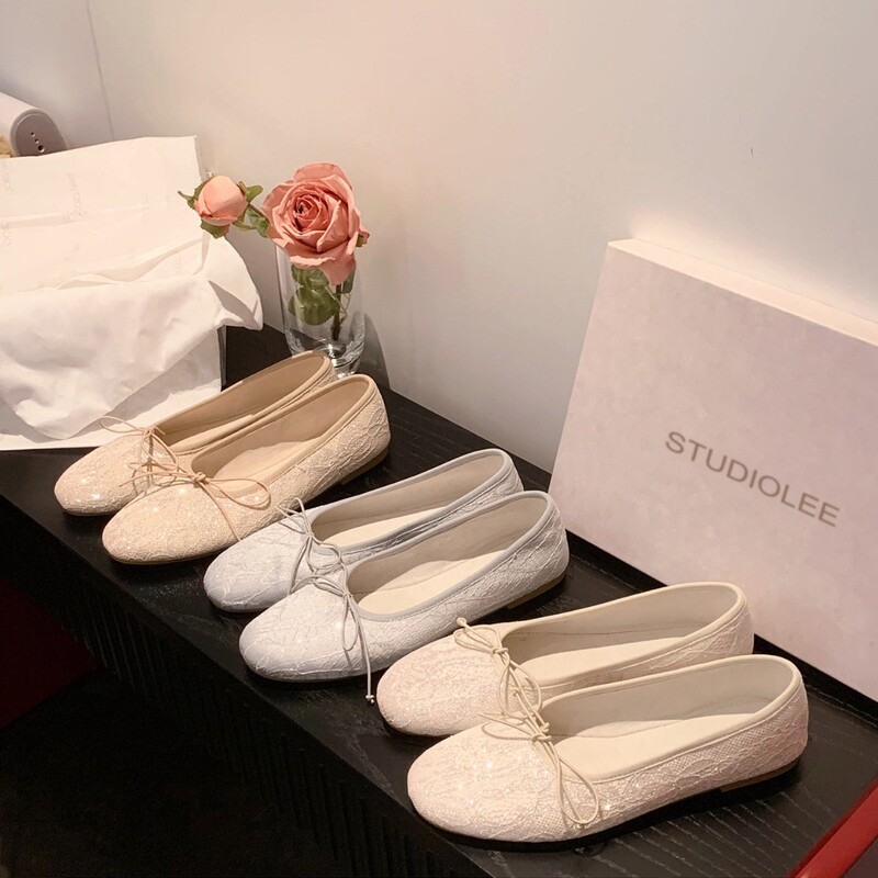 Flat French-Style Gentle Evening Shoes for Women, Shallow Mouth Single Shoes with Bow, Mesh Lace Ballet Shoes, Mary Jane Flat French-Style Gentle Evening Shoes for Women, Shallow Mouth Single Shoes with Bow, Mesh Lace Ballet Shoes, Mary Jane