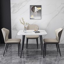 北欧进口亮面岩板餐桌正方形小户型休闲接待洽谈桌网红家用吃饭桌