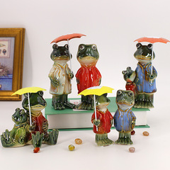 田園花園戶外創意家居飾品陶瓷工藝品擺件招財卡通青蛙兔子雨傘