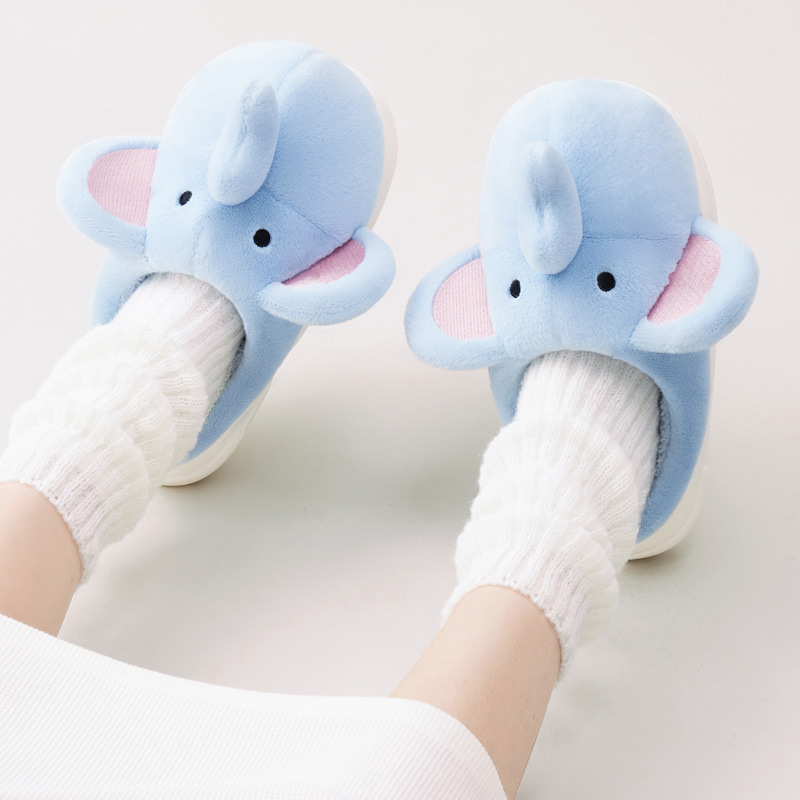 Elephant Cotton Slippers for Women Winter 2025 New Home Indoor Warm Furry Slippers for Female Couples Silent Confinement Shoes