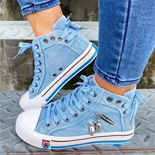 2024 spring flat lace-up sneakers casual denim shoes spring and autumn breathable new canvas shoes high-top female students