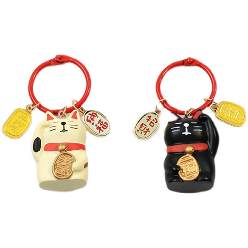 INS Japonés suerte gato pareja llavero un par de lindo buena suerte colgante bolsa accesorios hebilla pareja regalo Año Nuevo