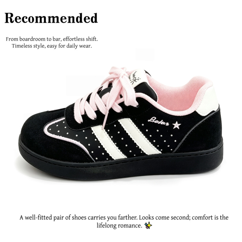 Polka dot skirt, German training style white sneakers, women's flat shoes, chic and versatile, a popular and trendy style, casual sneakers for middle school students Polka dot skirt, German training style white sneakers, women's flat shoes, chic and versatile, a popular and trendy style, casual sneakers for middle school students
