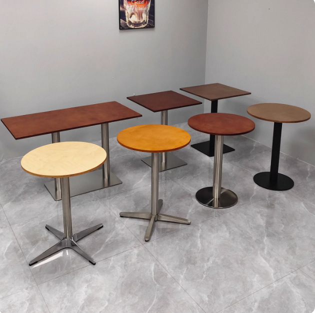 Stainless Steel Solid Wood Round Table for Milk Tea Shop, Snack and Dessert Shop, Dining, Spicy Hot Pot, Barbecue, Rectangular Table for Western Restaurant