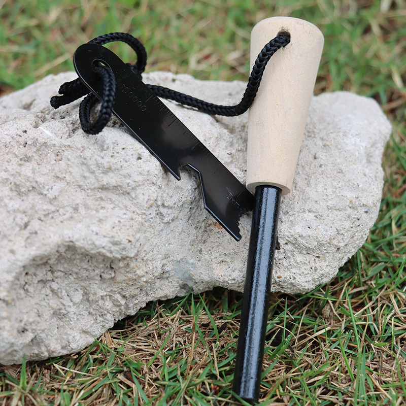 Portable Outdoor Flintstone Camping Equipment Field Survival Tools Magnesium Rod Firearm Wooden Handle Lighter