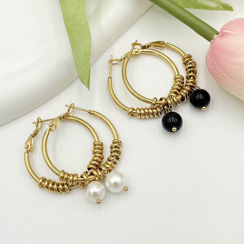 Simple Style Circle Stainless Steel Pearl Plating Earrings 1 Pair display picture 3