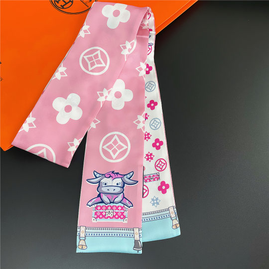 2021 Spring and Summer New Korean-style Double-sided Printed Small Scarf Tie Handbag Women's Hair Belt Women's Small Scarf Live