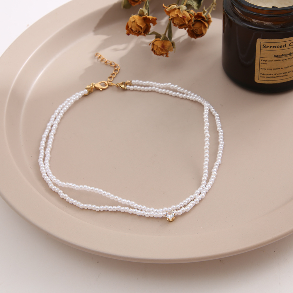 Fashion Solid Color Alloy Bracelets Pearl Plating Inlay Rhinestones Pearl Necklaces