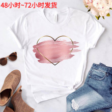 Heart Flower Print Women T-Shirt Ladies Casual Basis O-Colla